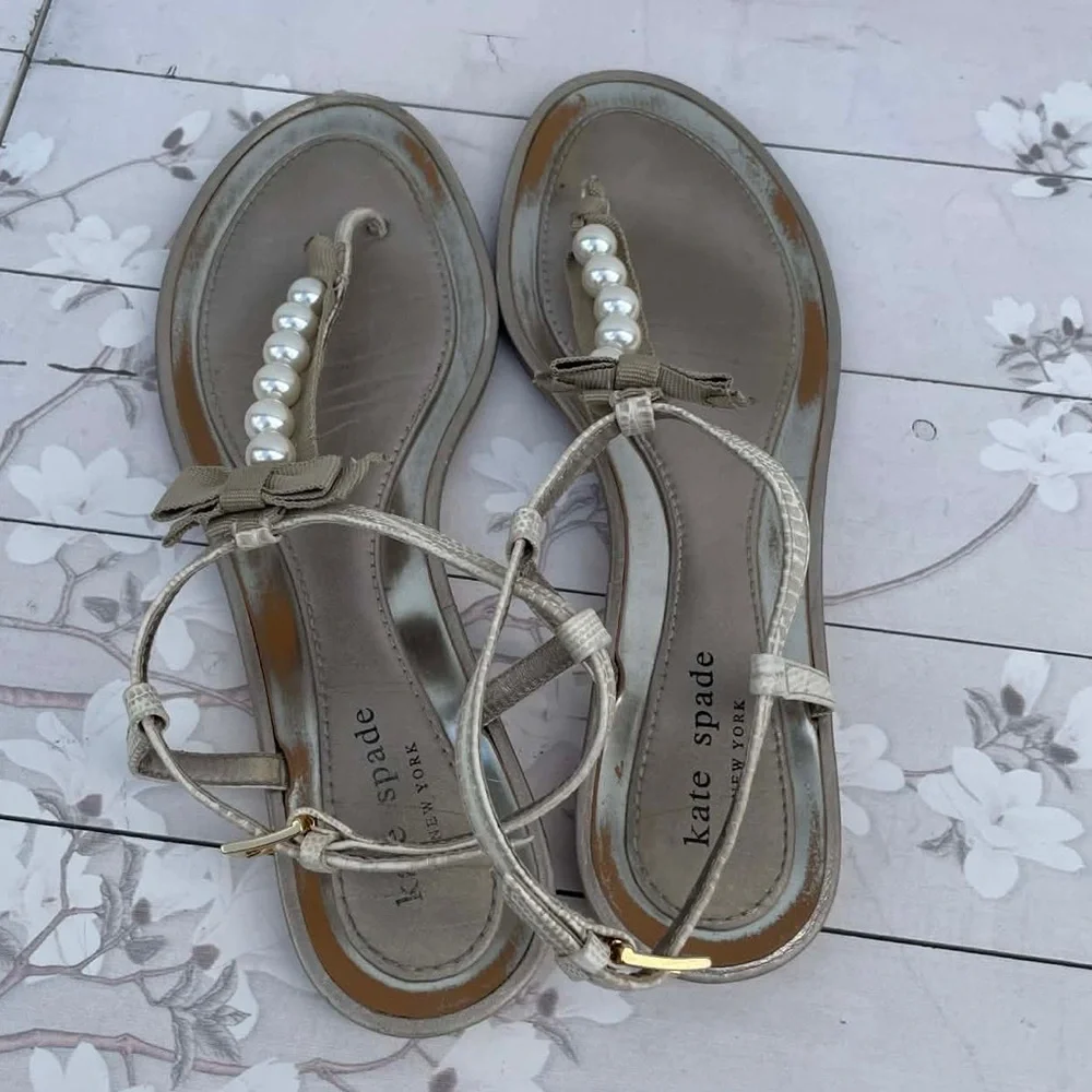 Kate Spade Tan Sandals with Pearl Details